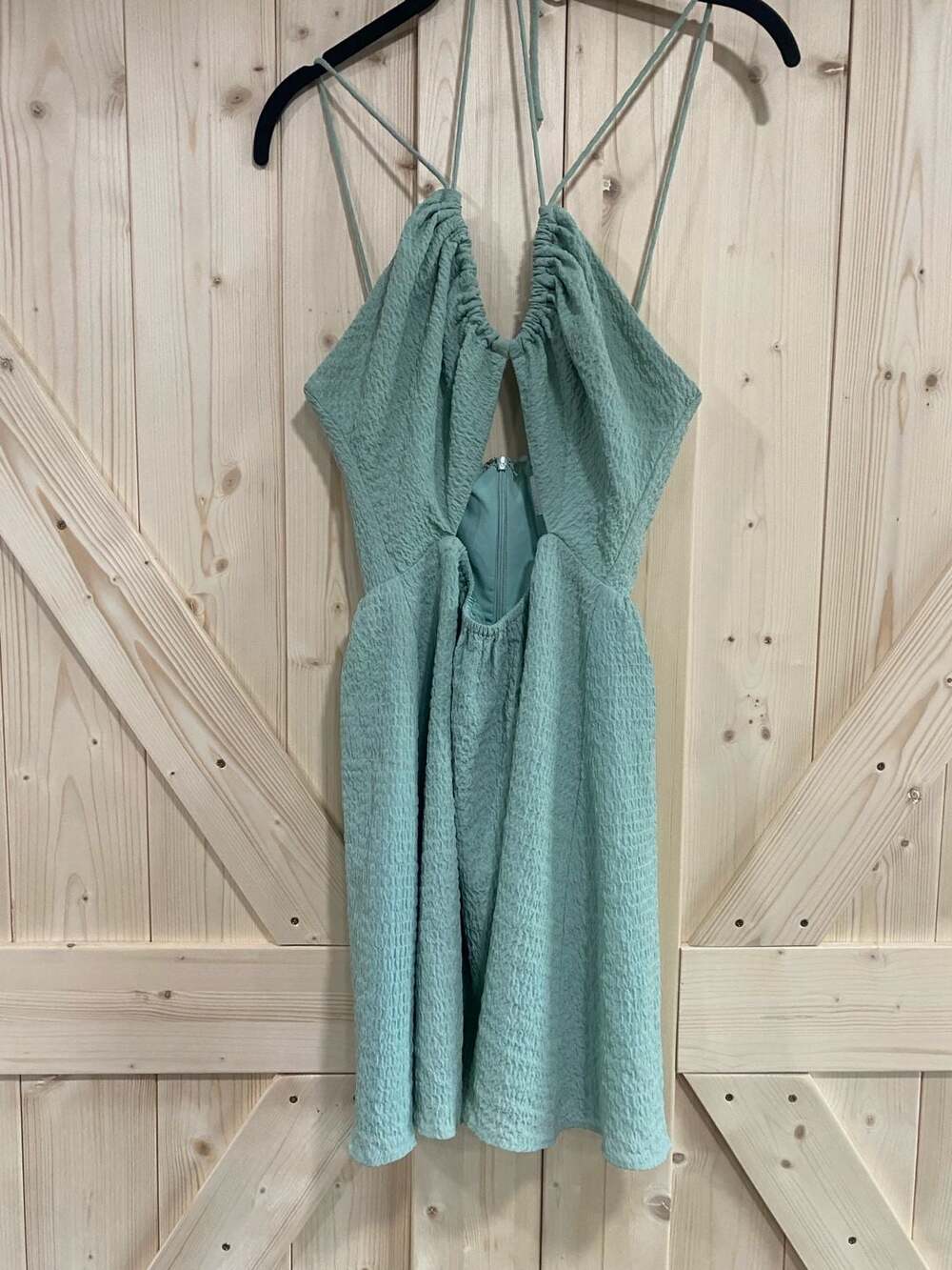 Sabo Skirt Odin Halter Mini Dress Sage Green Textured Size S